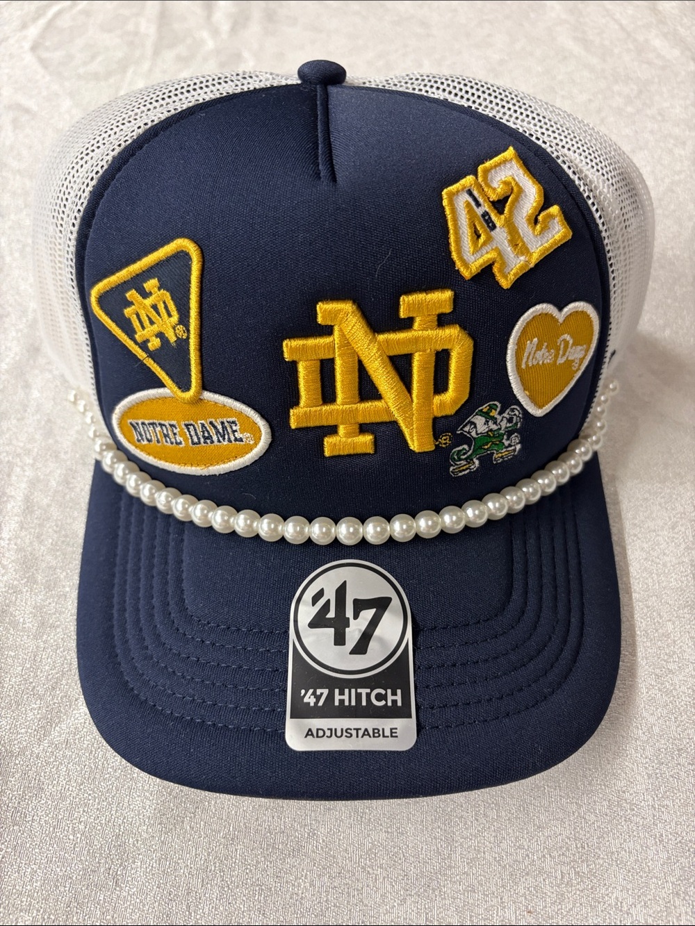 ’47 Navy Notre Dame Patch Trucker Hat with Pearls